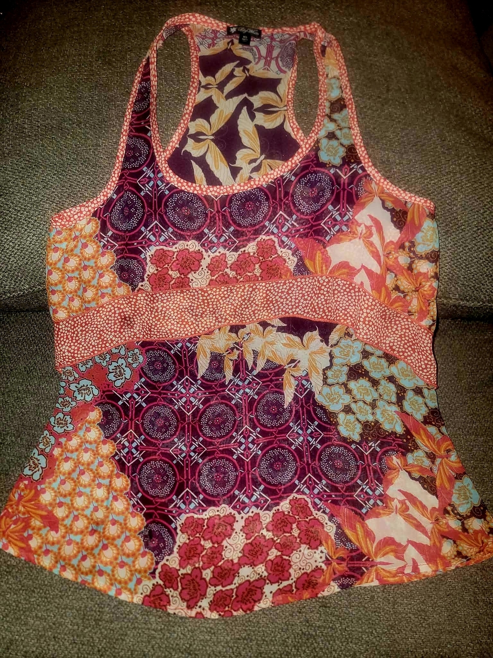 Floral Patchwork Racerback Tank Top - Multicolor
